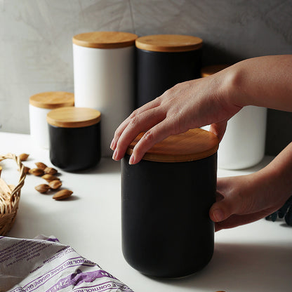 Elegant Kitchen Storage - Ceramic Sealed Storage Jar with Wooden Lid