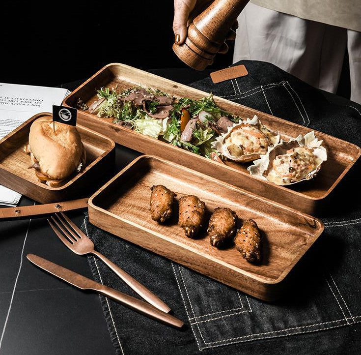 Elevate Your Dining Experience - Rectangular Deep Wood Plates