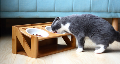 Whisker-Approved Woodwork - Cat Bowl Wooden Dish Rack