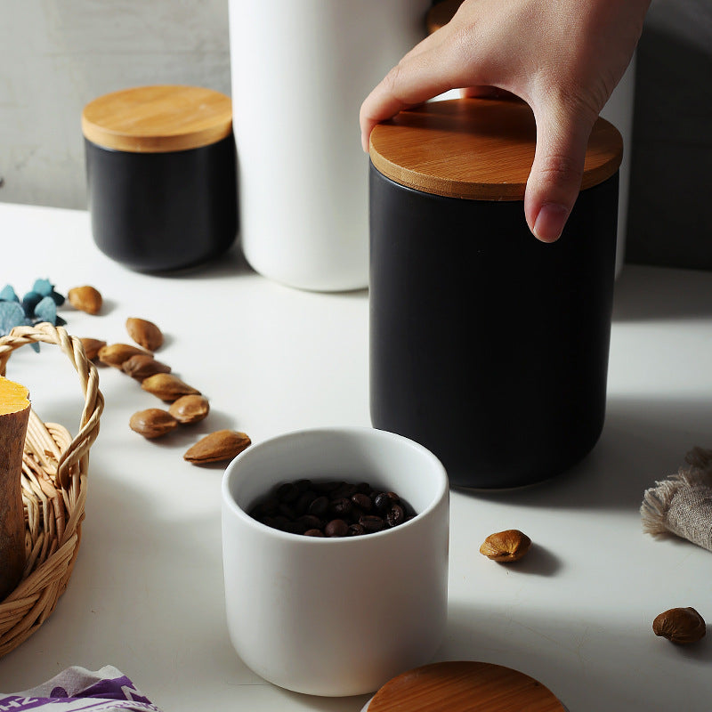 Elegant Kitchen Storage - Ceramic Sealed Storage Jar with Wooden Lid