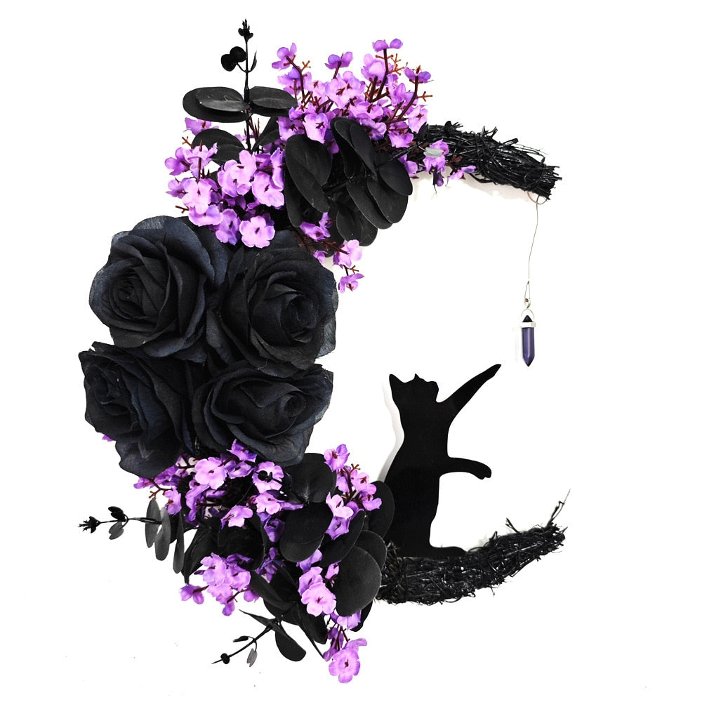 Mystic Meniscus Cat Wreath - A Whimsical Halloween Embrace for Your Door