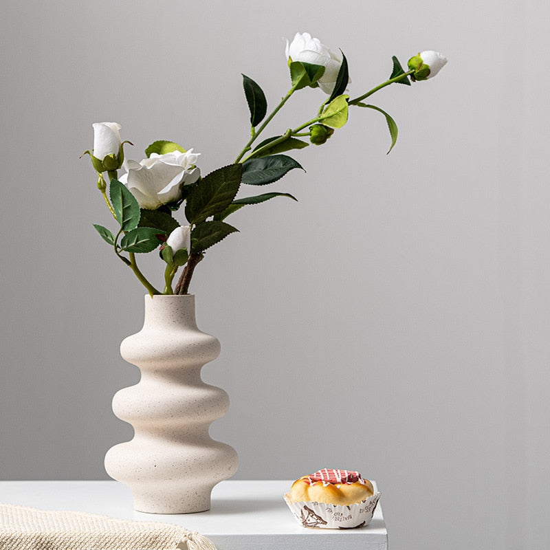 Nordic Serenity - Beige Ceramic Vase: Elegance in Simplicity