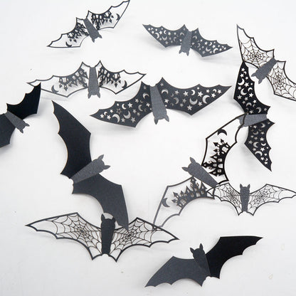 Gothic Flutter - 3D Black Bat Wall Decals: Halloween’s Eerie Ambiance Redefined