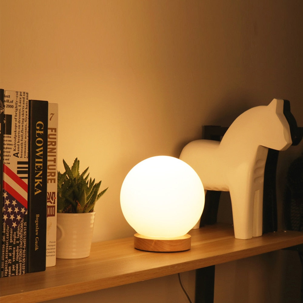 Nordic Radiance - Contemporary Wooden Desk Lamp with Frosted Glass Elegance