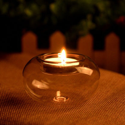 Modern Luminescence: Oblate Spheroid Glass Candlestick - Minimalist Elegance Meets Radiant Glow