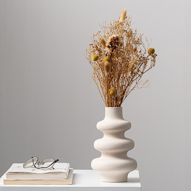 Nordic Serenity - Beige Ceramic Vase: Elegance in Simplicity