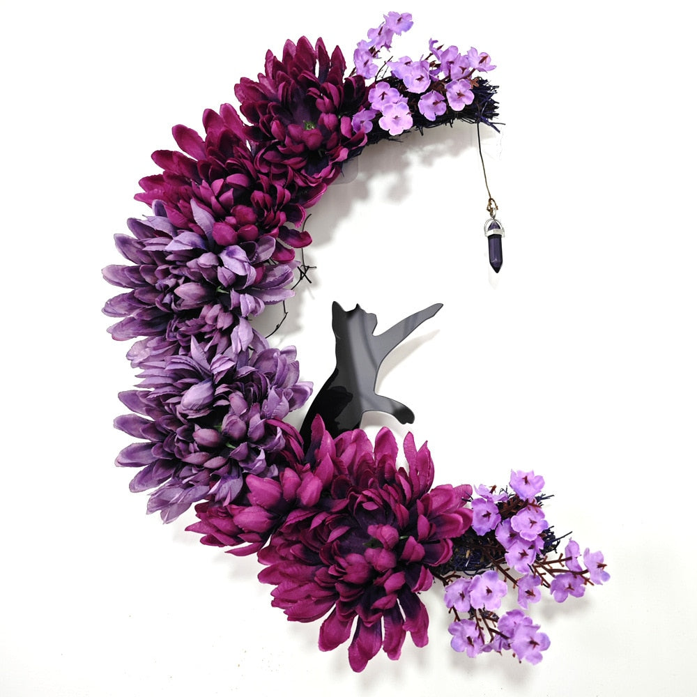 Mystic Meniscus Cat Wreath - A Whimsical Halloween Embrace for Your Door