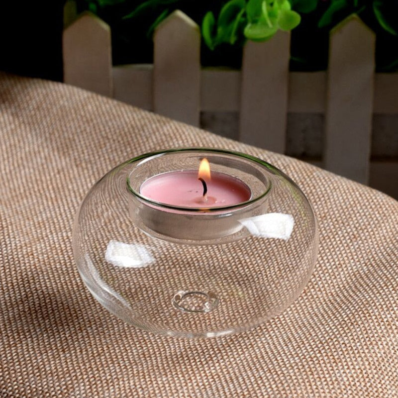 Modern Luminescence: Oblate Spheroid Glass Candlestick - Minimalist Elegance Meets Radiant Glow