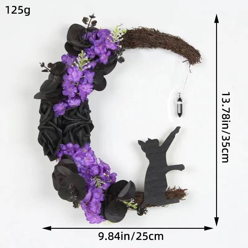 Mystic Meniscus Cat Wreath - A Whimsical Halloween Embrace for Your Door