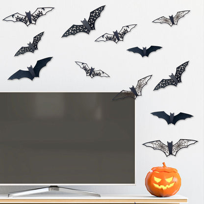 Gothic Flutter - 3D Black Bat Wall Decals: Halloween’s Eerie Ambiance Redefined