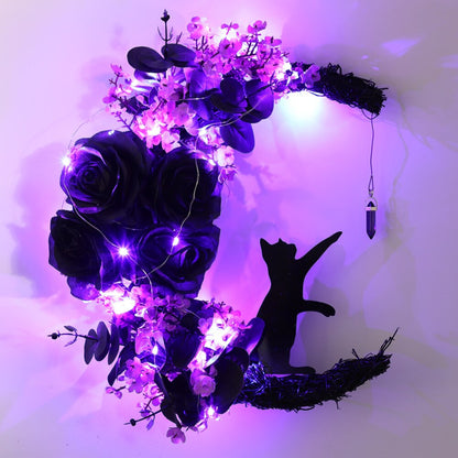 Mystic Meniscus Cat Wreath - A Whimsical Halloween Embrace for Your Door