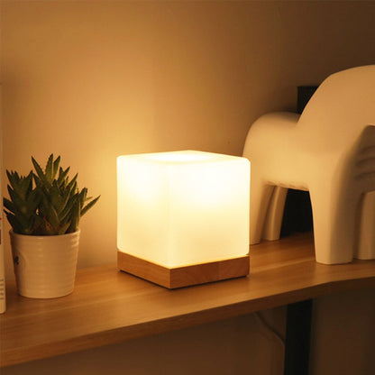 Nordic Radiance - Contemporary Wooden Desk Lamp with Frosted Glass Elegance