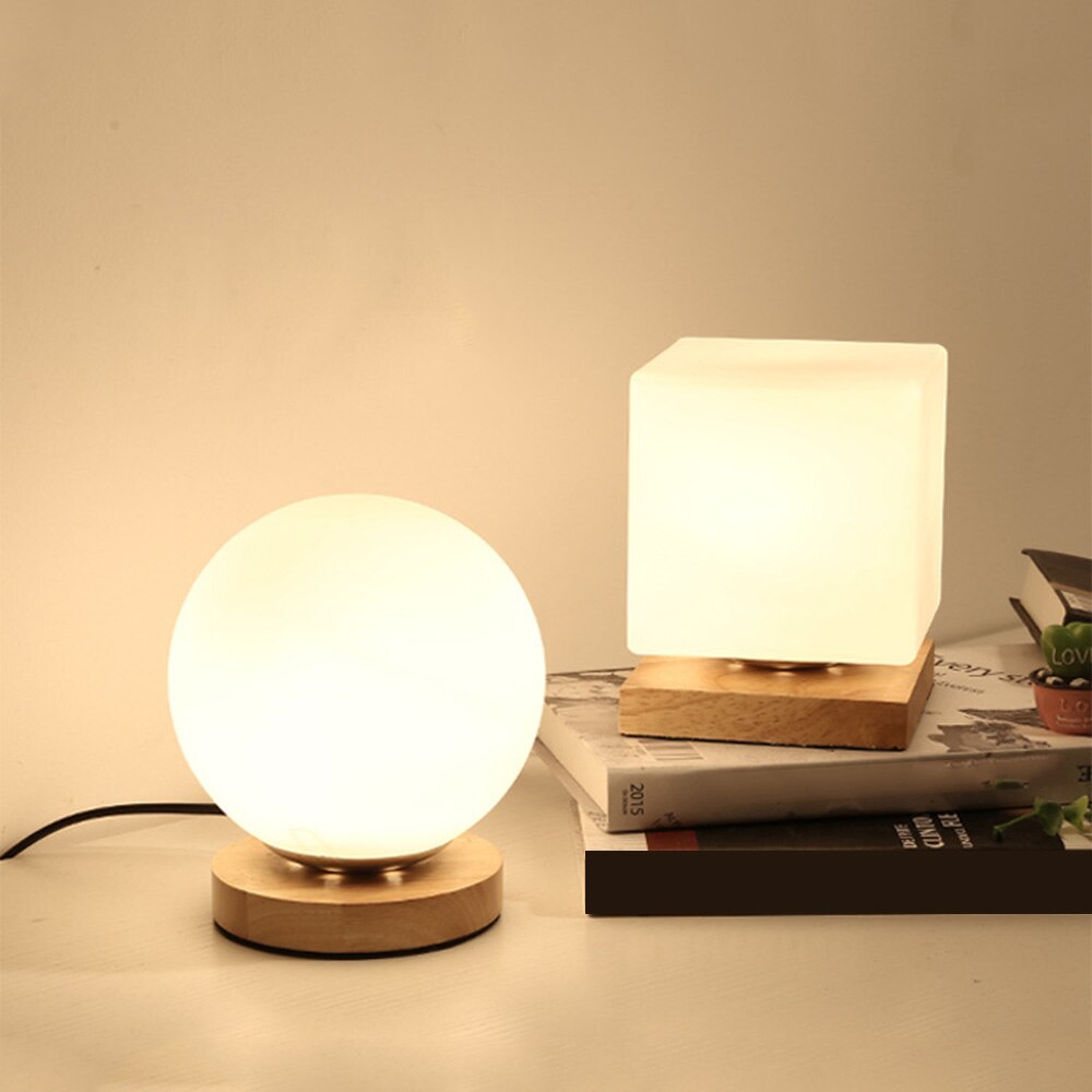 Nordic Radiance - Contemporary Wooden Desk Lamp with Frosted Glass Elegance