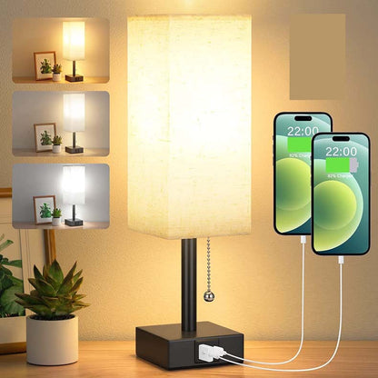 Versatile Bedside Table Lamp with 3 Levels Brightness and USB Charging Ports