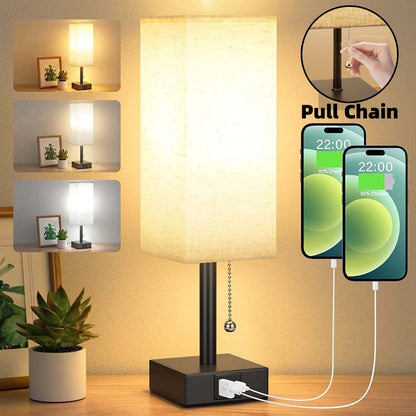 Versatile Bedside Table Lamp with 3 Levels Brightness and USB Charging Ports